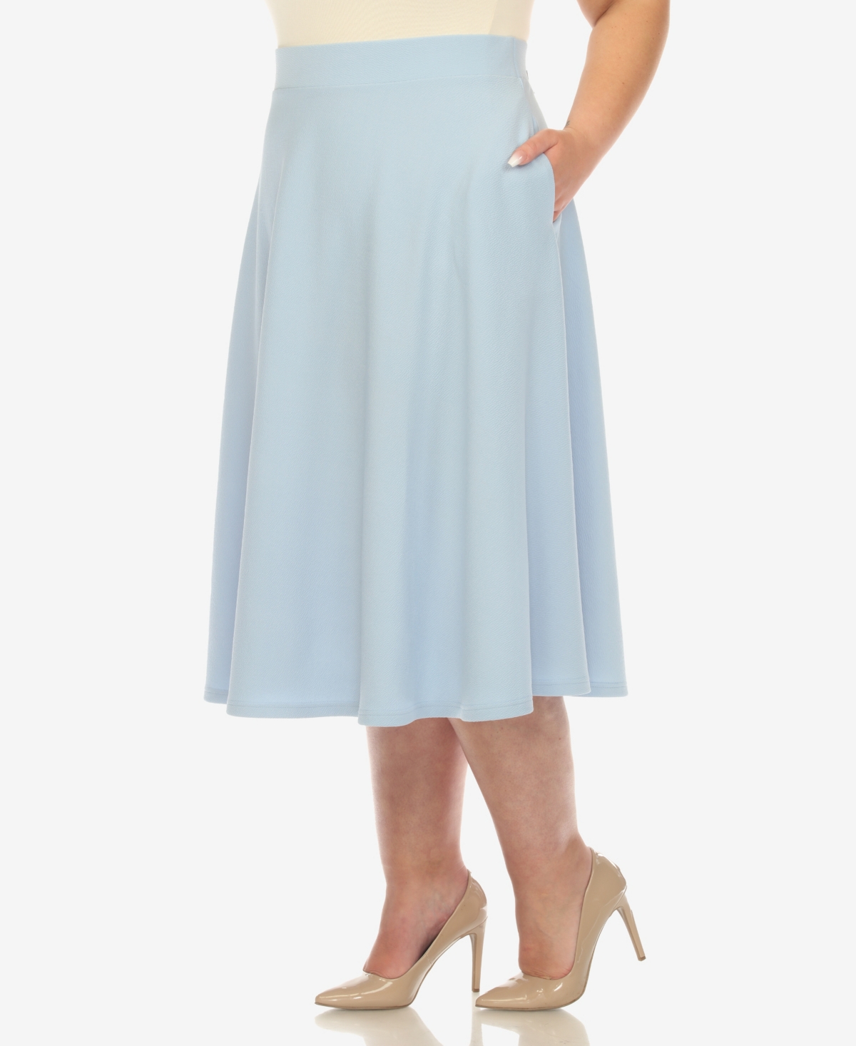 White Mark Plus Size Flared Midi Skirt In Baby Blue