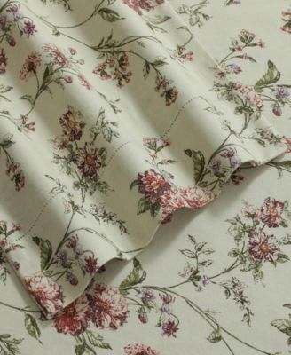 Dollhouse Floral Heavyweight Cotton Flannel Printed Extra Deep Pocket Sheet Set, Queen
