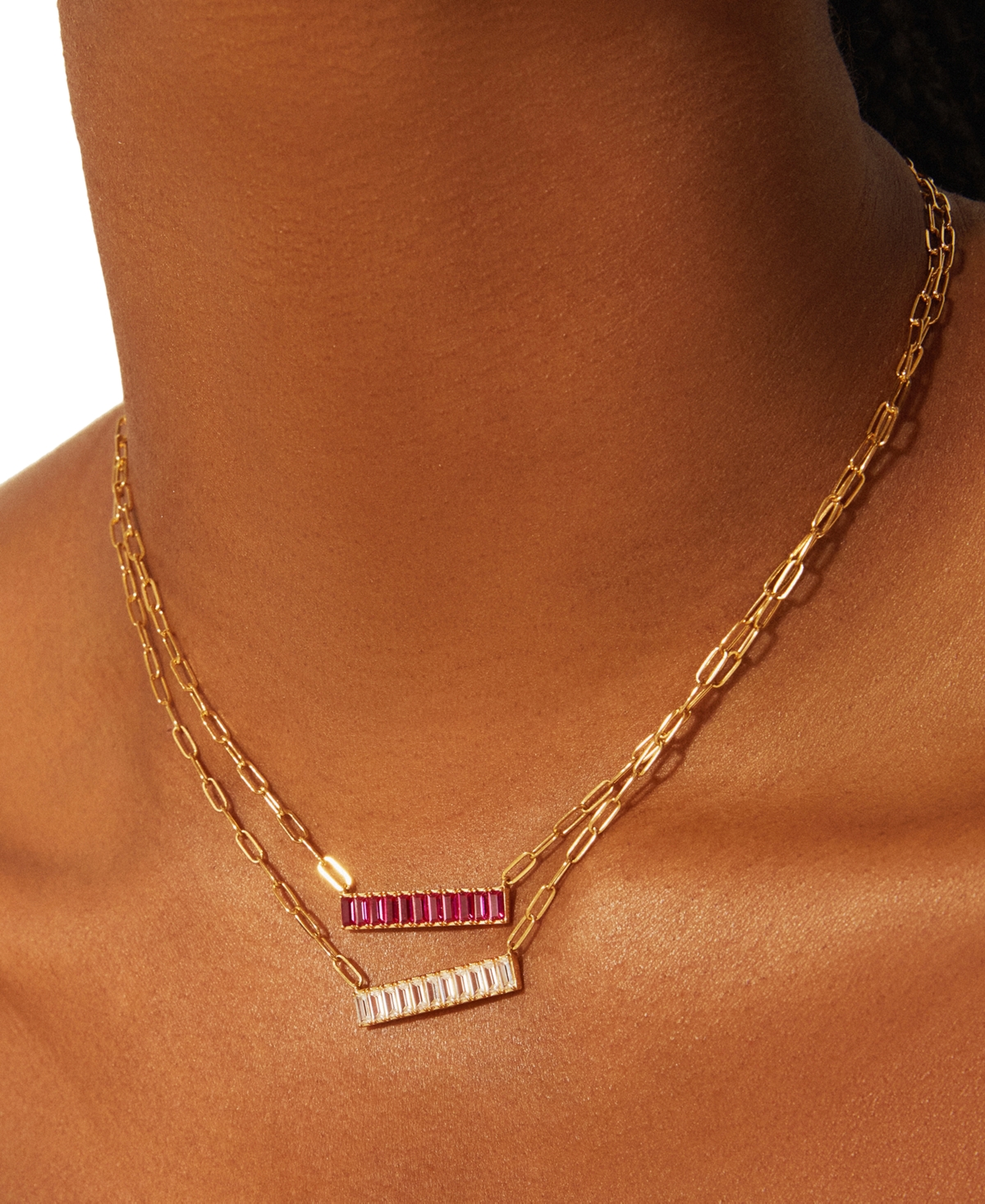 Audrey by Aurate Nano Emerald Color Baguette Bar Pendant Necklace (1 ct. t.w.) in Gold Vermeil, 17