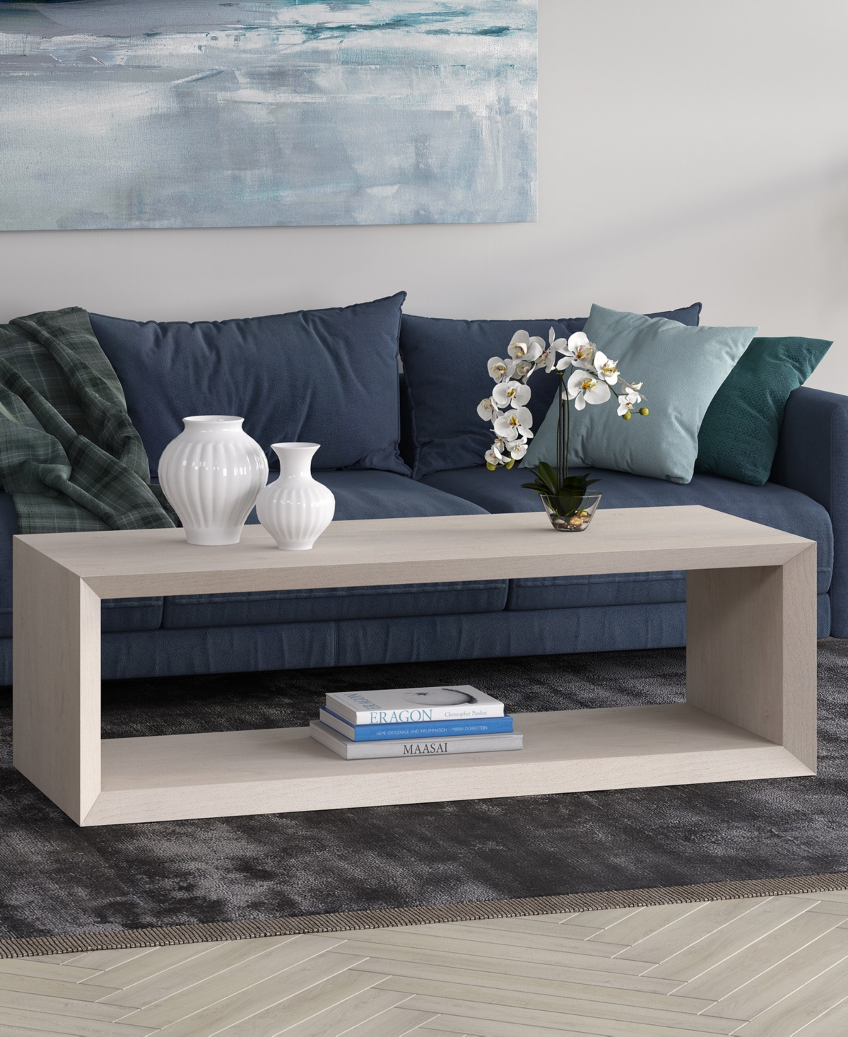 Hudson & Canal Osmond 58" Wide Rectangular Coffee Table In Alder White In Alder White