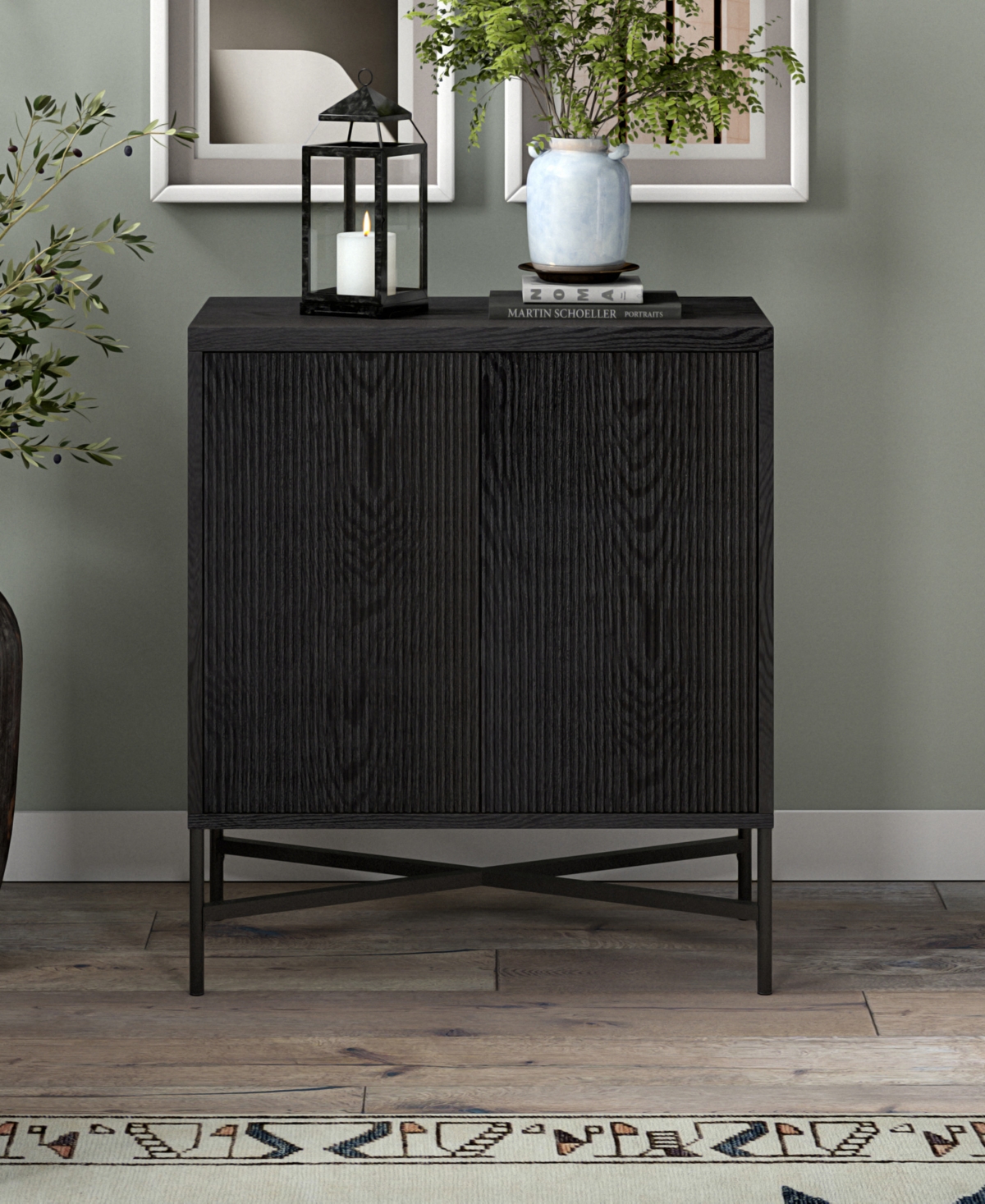 Hudson & Canal Brighton 28" Wide Rectangular Accent Cabinet In Charcoal Gray In Black Grain