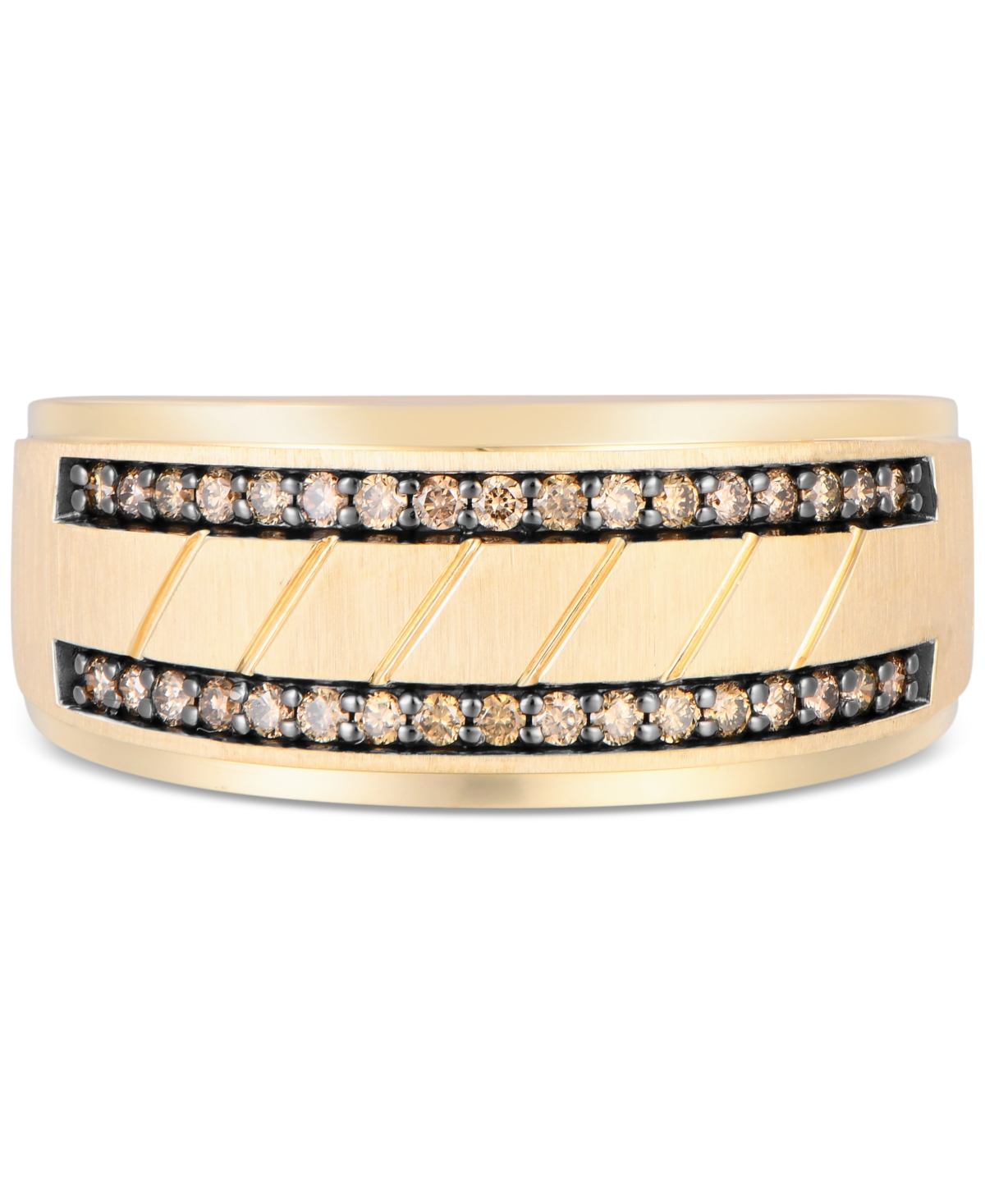 Men's Black Diamond Double Row Band (1/3 ct. t.w.) in 10k Gold (Also Diamond) - Light Brown