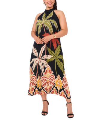 Vince Camuto - Plus Size Printed Halter Sleeveless Maxi Dress