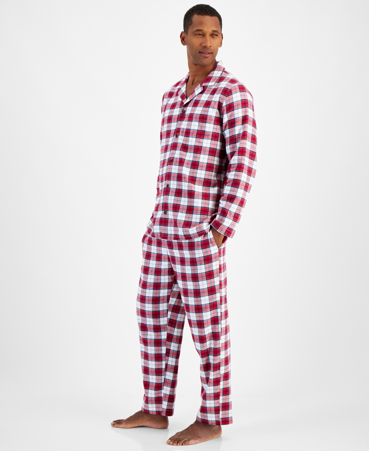 Club Room Men's 2-Pc. Sato Plaid Flannel Pajama Set, Created for Macy's - Red