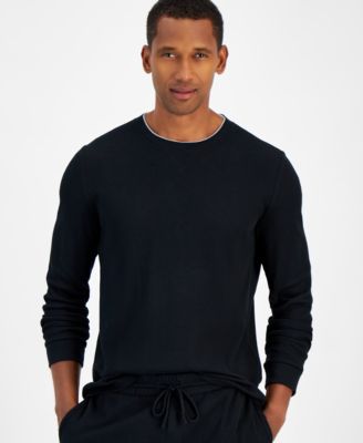 Men's Black Cotton Blend T-Shirt & Navy Long Sleep Pants – 2 Piece Pajama Set