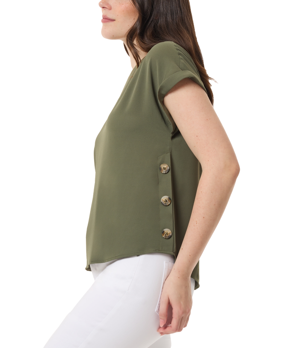 Jones New York Women's Crewneck Short-Sleeve Button-Trim Top
