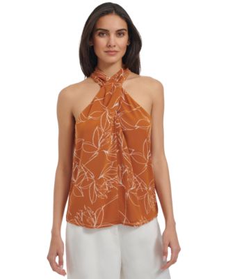 Calvin Klein Women s Printed Crisscross Halter Top Macy s