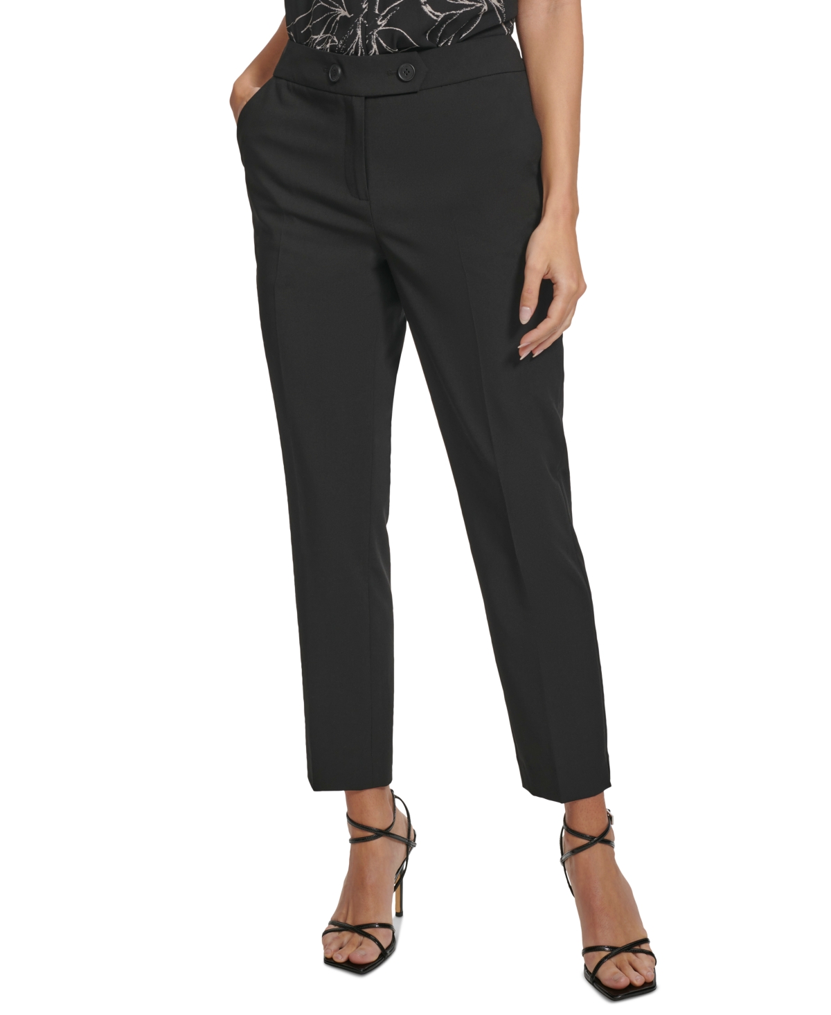 Shop Calvin Klein Women's Straight-leg Ankle Pants In Black