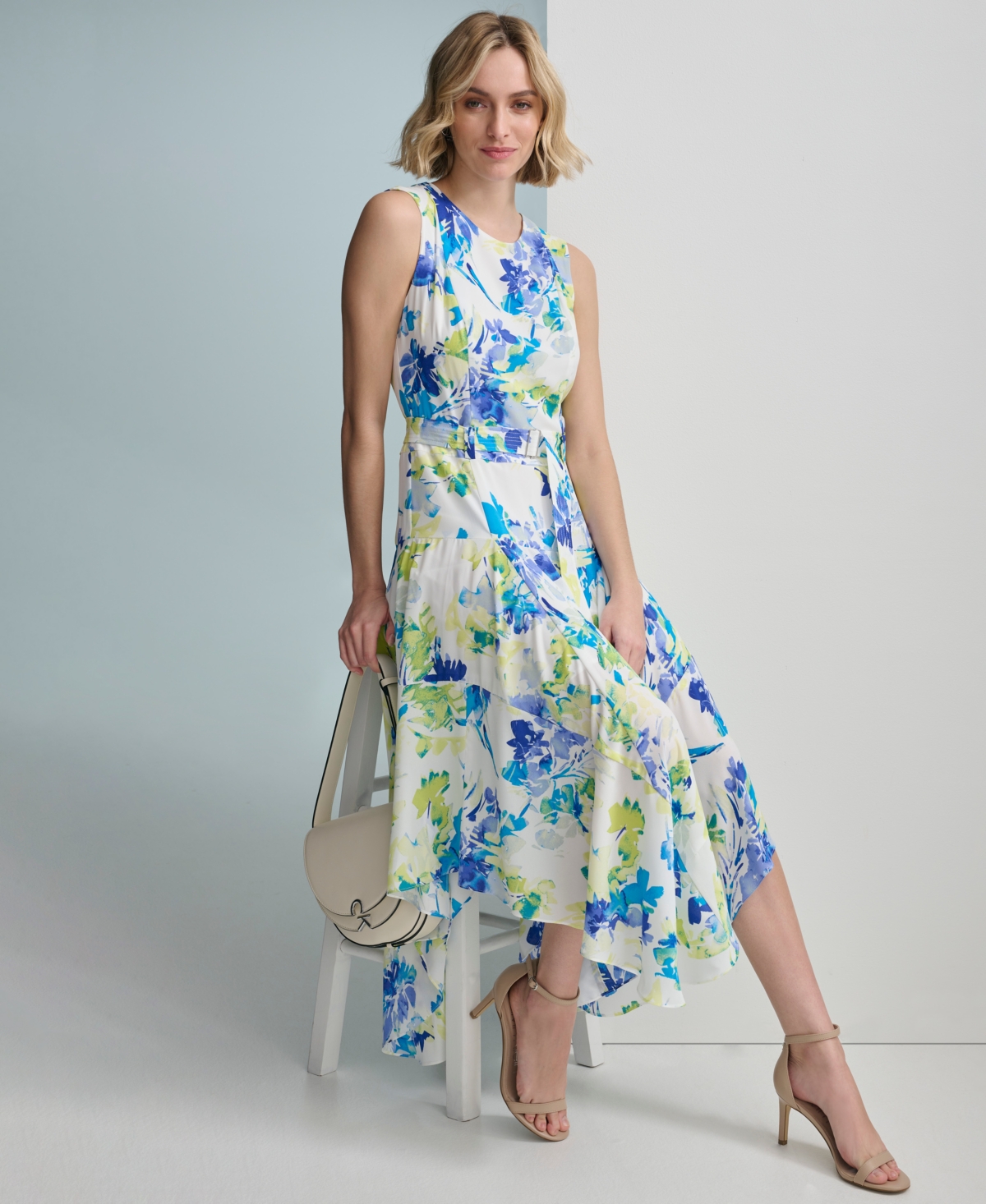 Calvin Klein Women's Sleeveless Floral Handkerchief Hem Dress