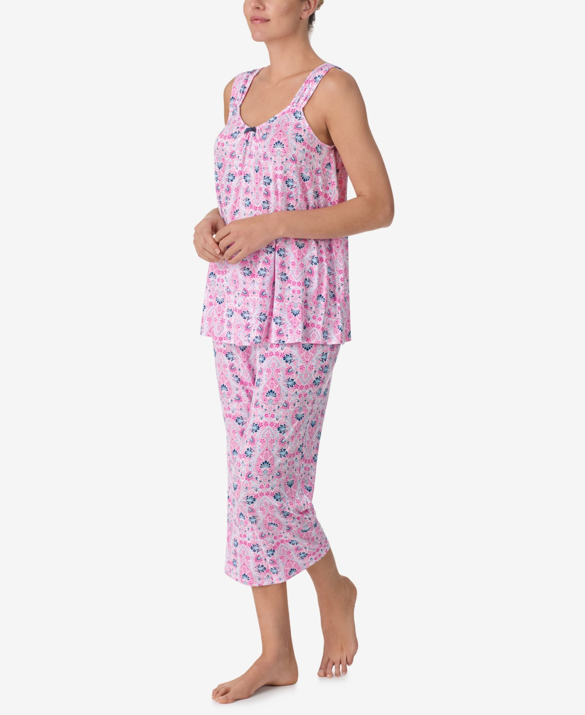 Shop Ellen Tracy Women's Sleeveless Cropped Pj Set In Pink Damask