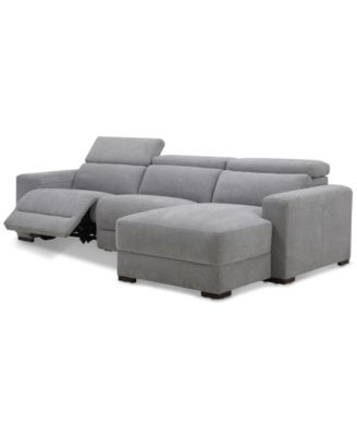 Nevio 3-Pc. Fabric Power Headrest Sectional and Chaise with 1 Power Motion Chair