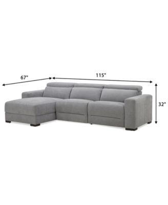 Nevio 3-Pc. Fabric Power Headrest Sectional and Chaise with 1 Power Motion Chair