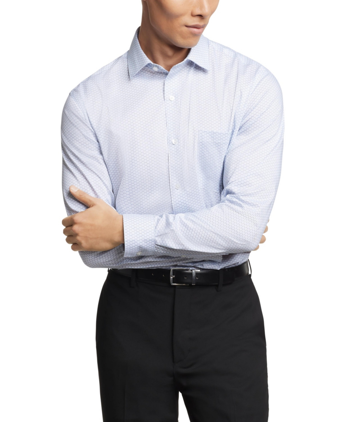 Men's Regular Fit Ultra Wrinkle Resistant Flex Collar Dress Shirt - Sea Blue Multi