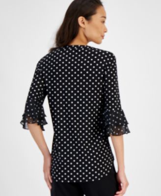 Women's Printed 3/4 Flutter Sleeve Top