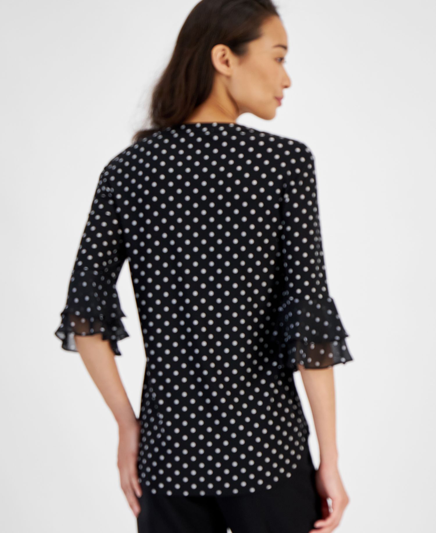 Women's Printed 3/4 Flutter-Sleeve Top