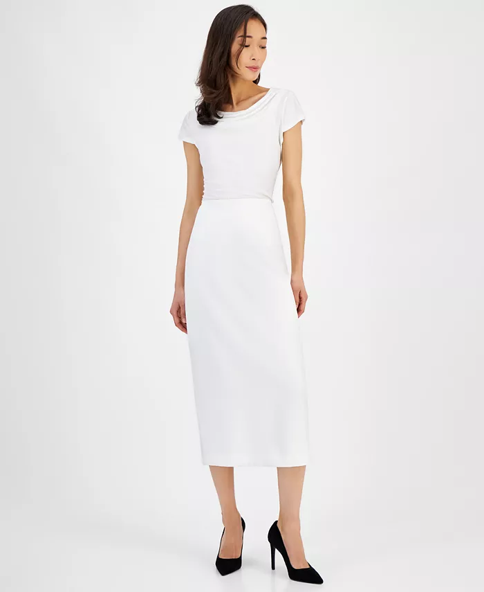 Women's Stretch Crepe Column Midi Skirt - thumbnail 4
