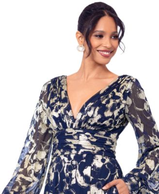 Betsy & Adam Women's Printed Blouson-Sleeve Maxi Dress - Macy's