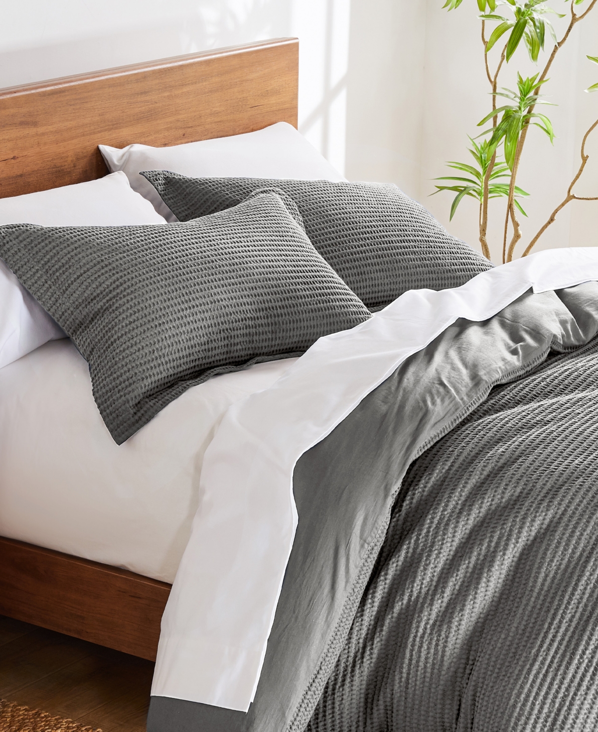 Levtex Cloud Waffle Textured 3-pc. Duvet Cover Set, Full/queen In Gray