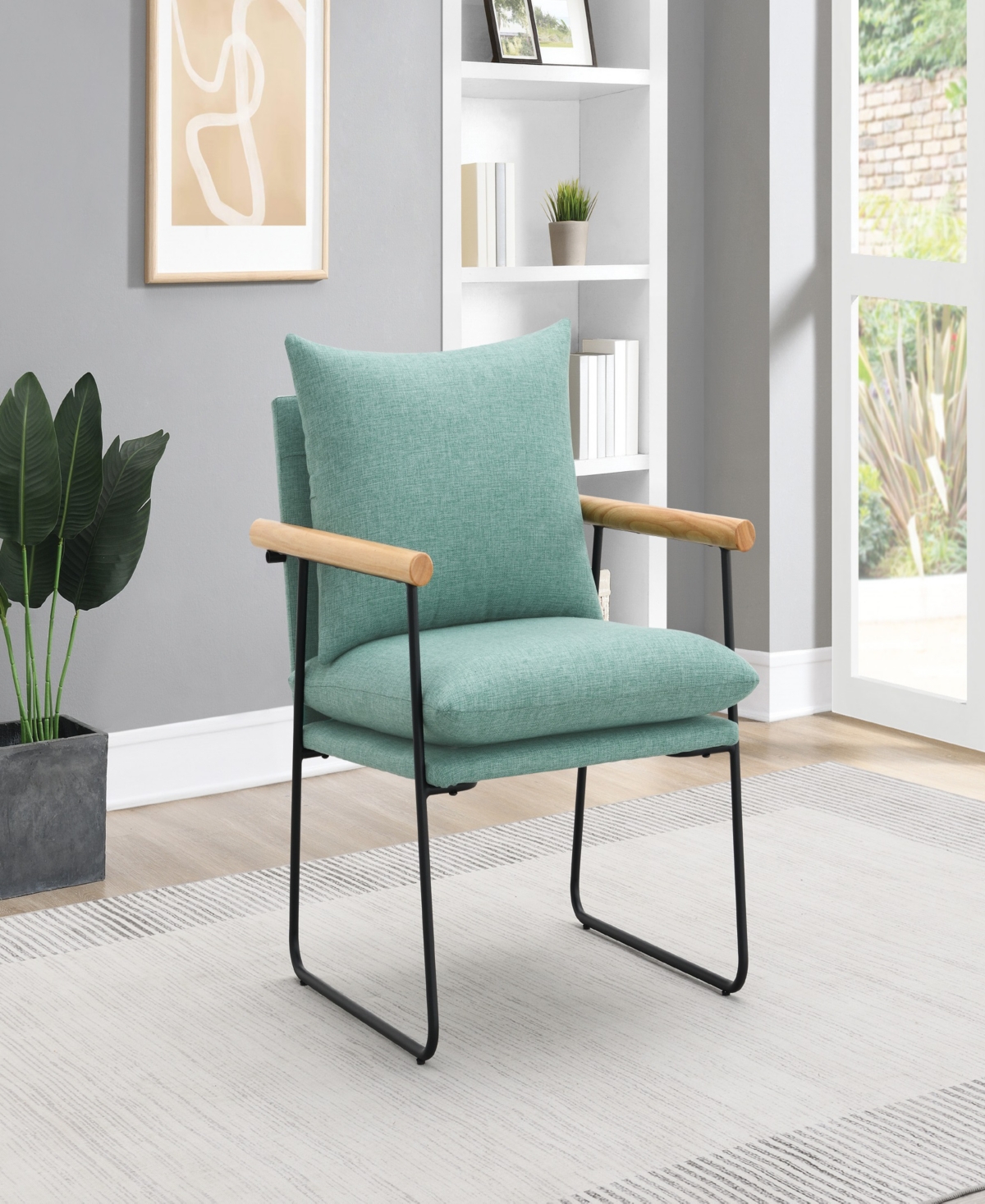 Shop Osp Home Furnishings Office Star Dutton Armchair In Sage Green Fabric With Natural Arms And Black Sled Base