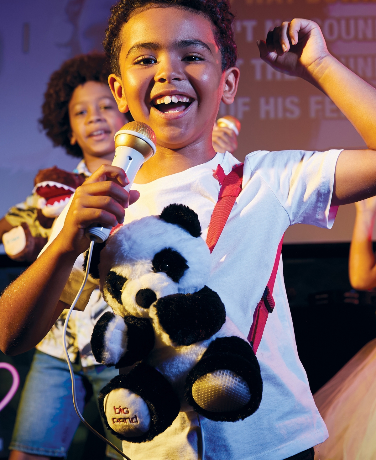 Singing Machine Plush Toy Karaoke Backpack With Microphone, Speaker, Songs Sound Effects, Bigpanda In White And Black