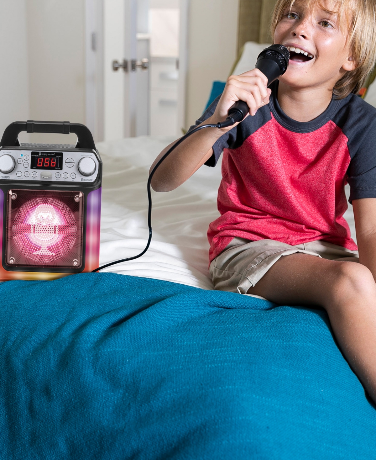 Singing Machine , Groove Mini, Portable Karaoke Machine With Wired Mic, Bluetooth, Led Lights, Black In Black