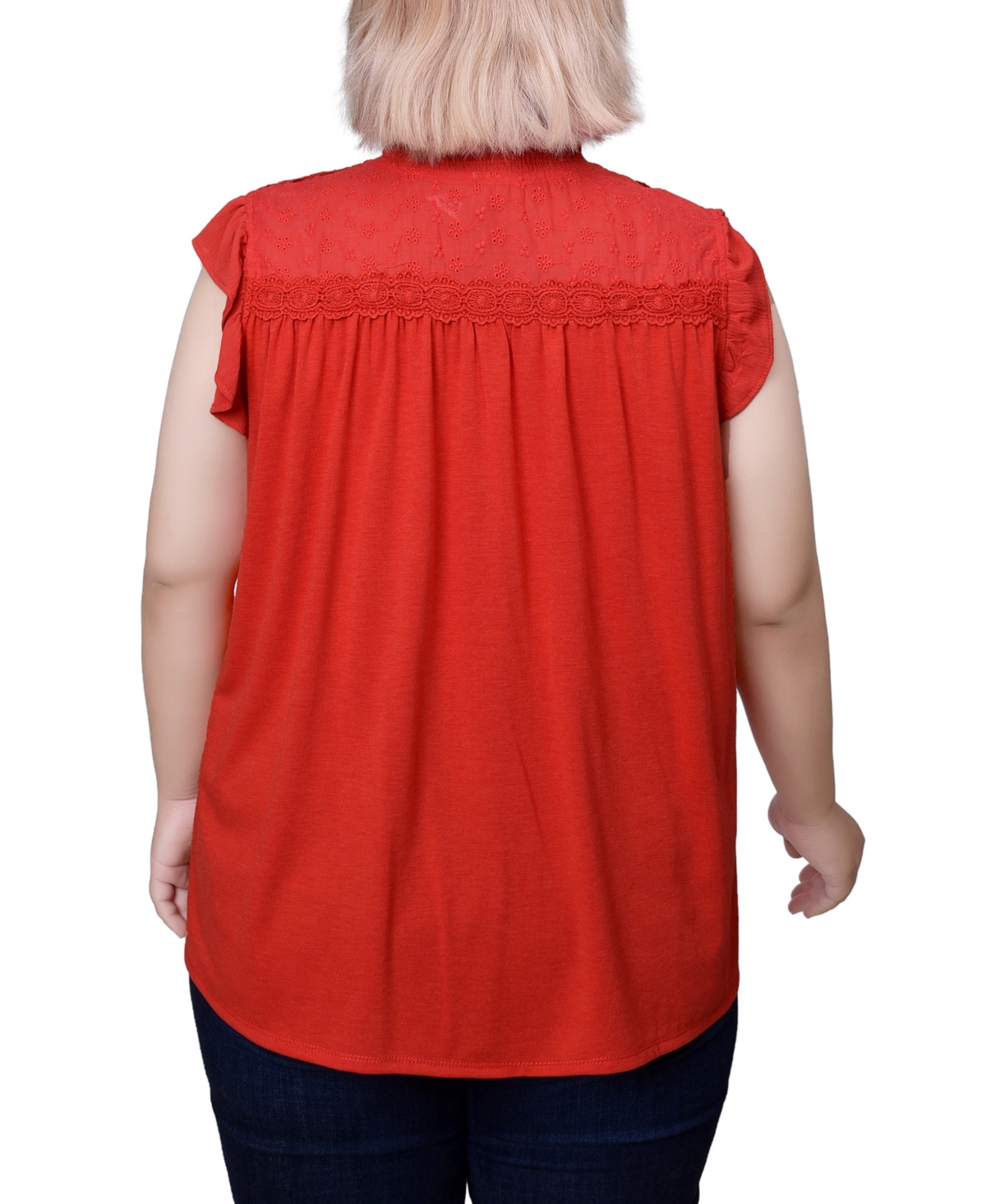 NY COLLECTION PLUS SIZE SHORT FLUTTER SLEEVE CREPON BLOUSE 