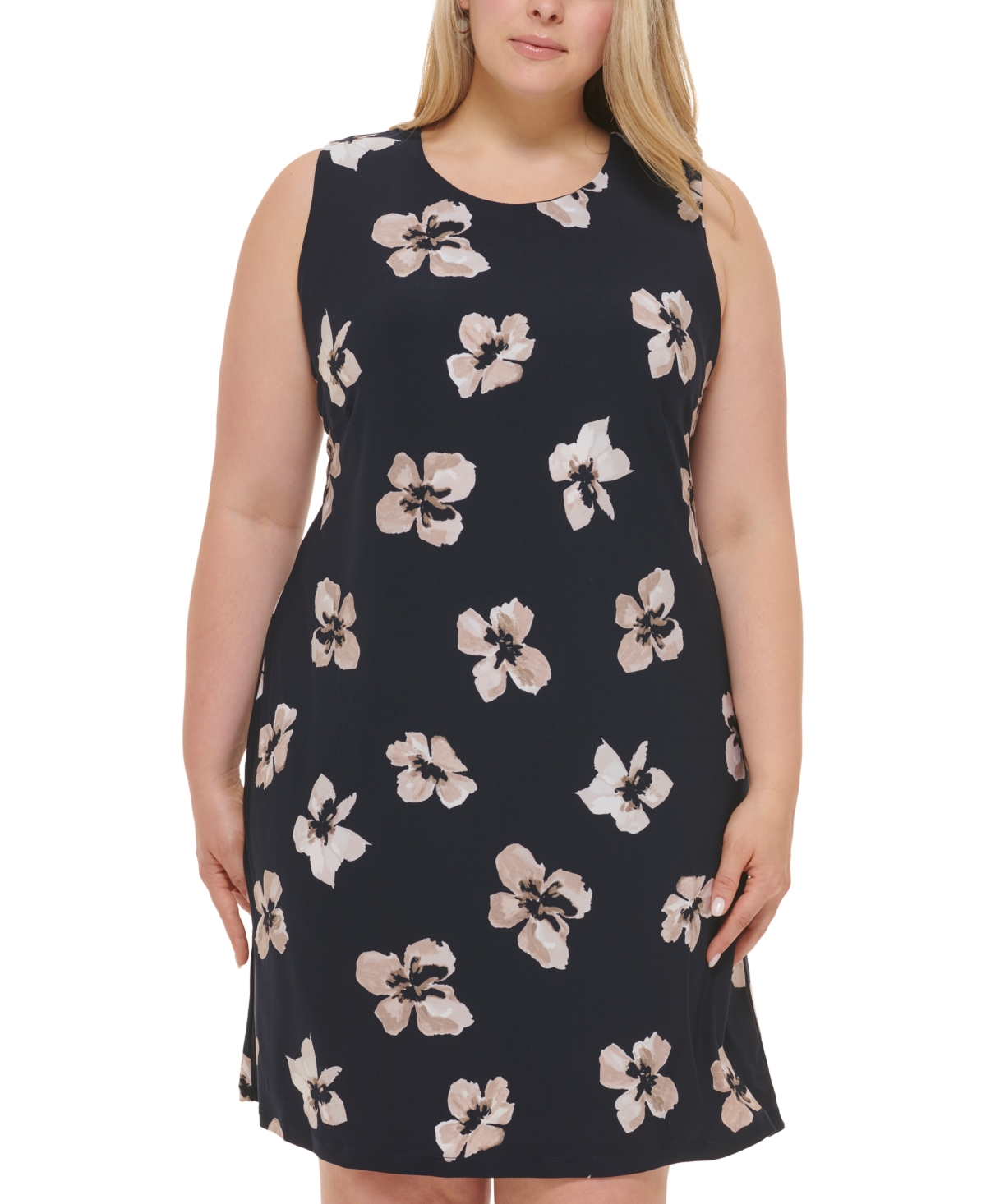 Tommy Hilfiger Plus Size Printed Sleeveless Jersey Dress In Sky Captain,khaki
