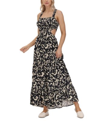 FEOYA Damen Maxikleid Gestreift – ärmellos, Mit Rücken-Smock, Für Sommer & Strand, Größe M