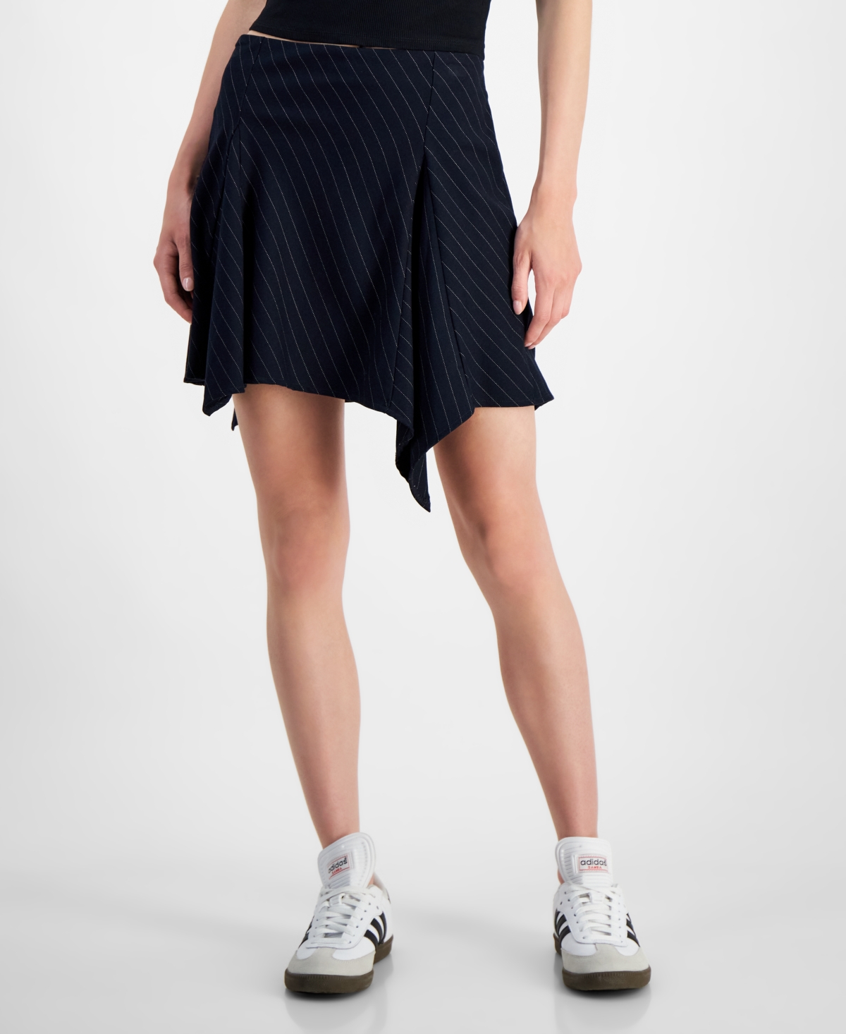 Ultra Flirt Juniors Asymmetric Pleat Side Zip Skirt Black Pinstripe Smart Closet