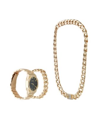 Men's Shiny Gold-Tone Metal Bracelet Watch 42mm Gift Set