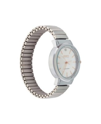 Women's Genuine Diamond White Dial Silver-Tone Metal Narrow Bracelet Analog Watch 28mm