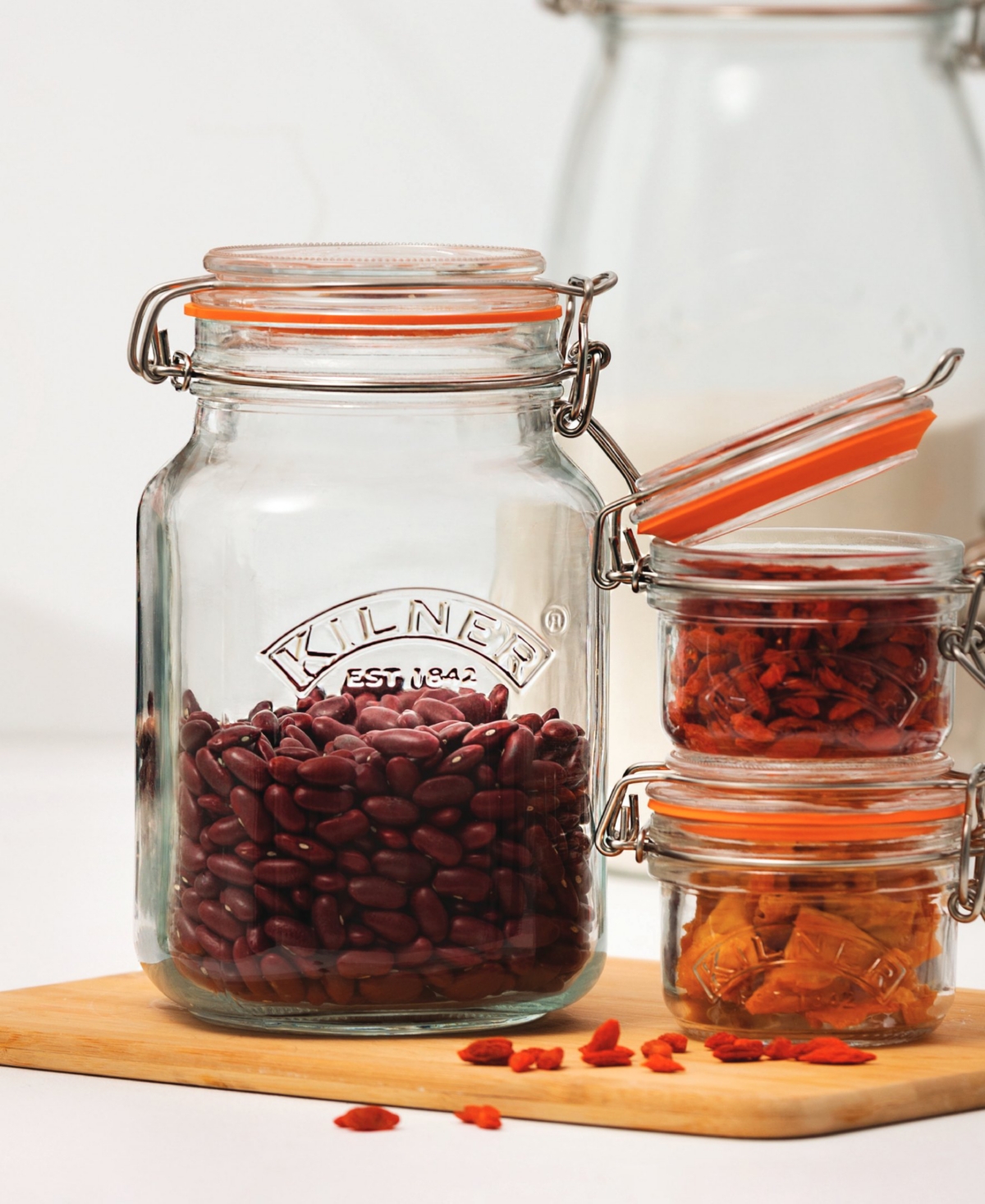 Kilner Set Of 3 Square Clip Top Jars In Clear
