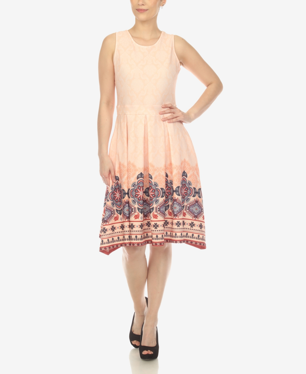 White Mark Plus Size Fit And Flare Knee Length Dress In Multi
