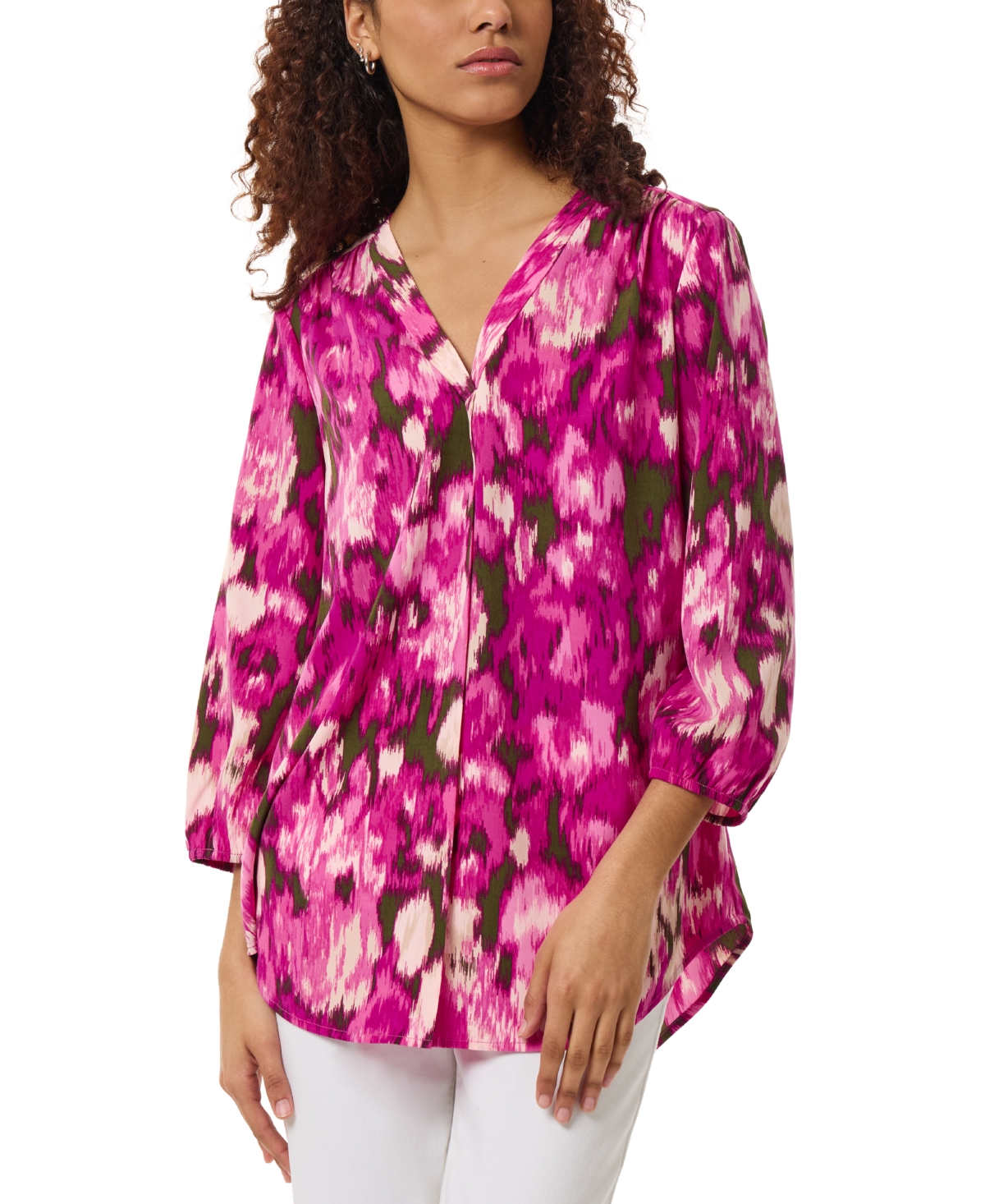Petite Printed 3/4-Sleeve Tunic - Bright Orchid