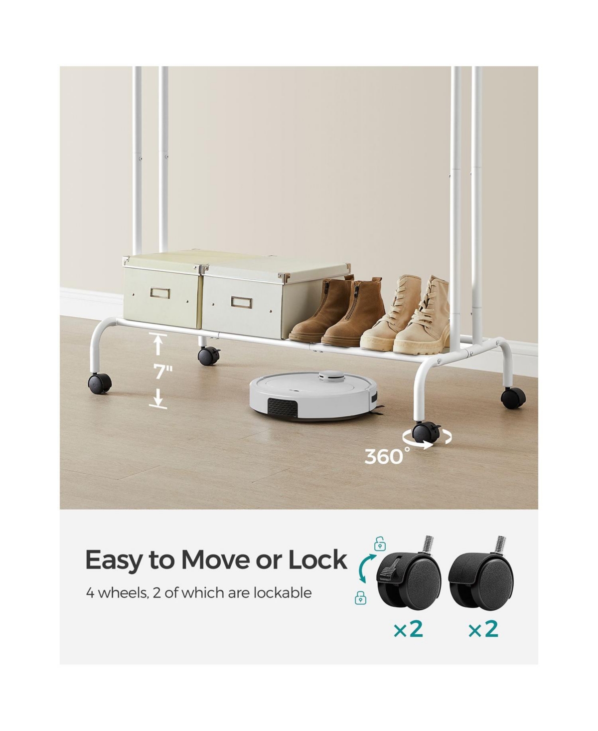 Slickblue Clothes Rack, Double-rod Clothing Rack With Wheels, Heavy-duty Metal Frame, Garment Rack