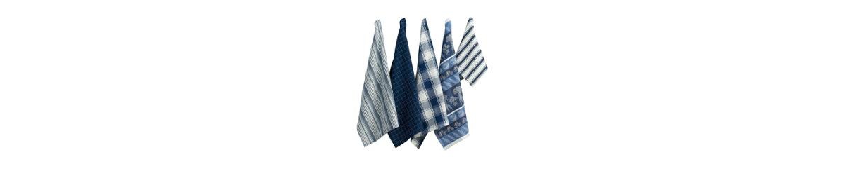 Assorted Pattern, Kitchen Collection, Dishtowels Dishcloth, Marine Blue, 5 Piece - Marine Blue