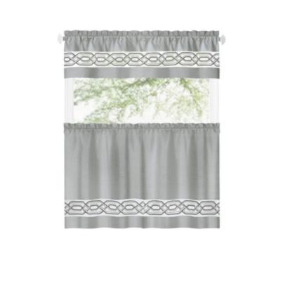 Pacifico Complete 3 Piece Rod Pocket Embroidered Tier and Valance Kitchen Curtain Set