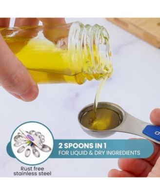 Set of 8 Stackable Magnetic Measuring Spoons with Leveler