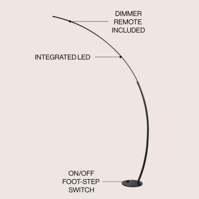 Enzo 68" Contemporary Minimalist Metal Arc Dimmable Integrated LED Floor Lamp, Black