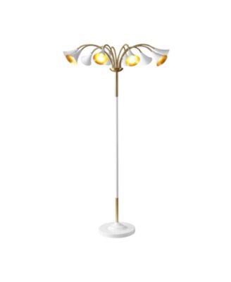 Vivian 61" 10-Light Mid-Century Modern Iron Medusa Multi Head LED Floor Lamp, White/Brass Gold
