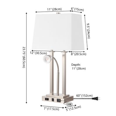 Blaire 23.75" 2-Light Modern Farmhouse Metal LED Table Lamp with USB Charging port, Adjustable Reading Light and AC Outlet, Oil Rubbed Bronze
