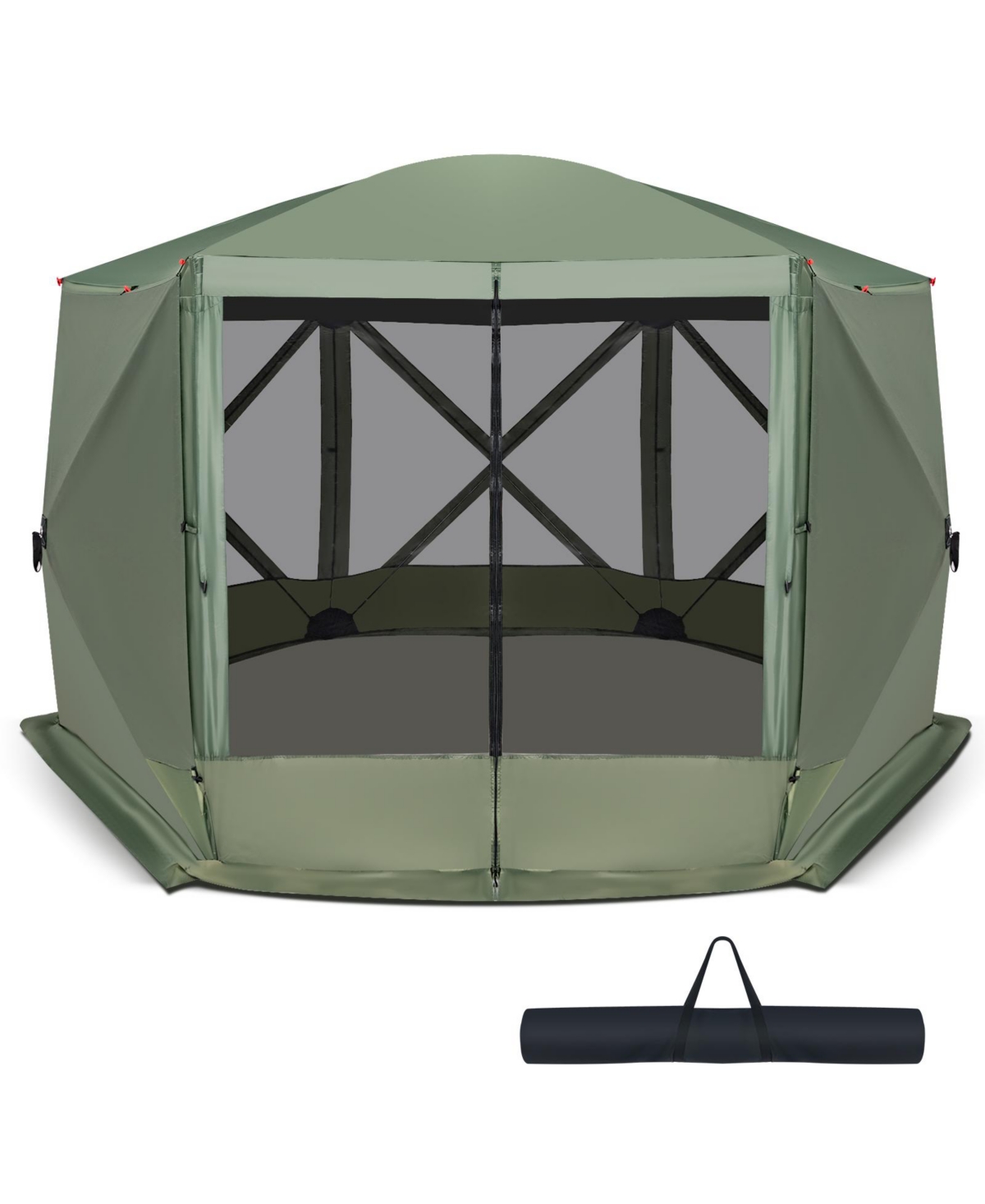 1.5 X 11.5 Ft 6-Sided Pop-up Screen House Tent With 2 Wind Panels for Camping - Green