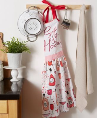 Women's Spring Summer Apron Collection Adjustable, Two Large Pockets Extra Long Ties, One Size Fits Most, Sip Sip Hooray