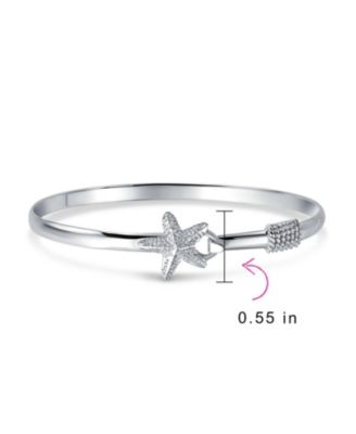 Nautical Starfish Tropical Beach Bangle Bracelet Sterling Silver Eye Hook Clasp