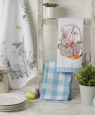 Easter Basics Collection Springtime Kitchen Essentials, Dishtowel Set, Floral Bunny, 3 Piece