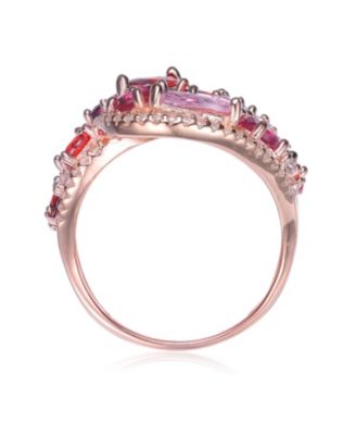 Sterling Silver 18K Rose Gold Plated Multicolored Cubic Zirconia Wide Setting Ring