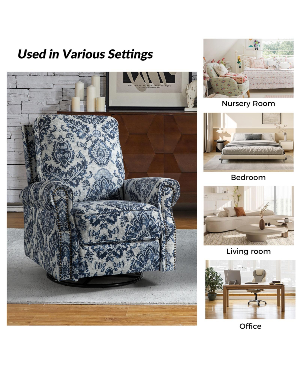 Evelia Floral Swivel Rocker Manual Recliner