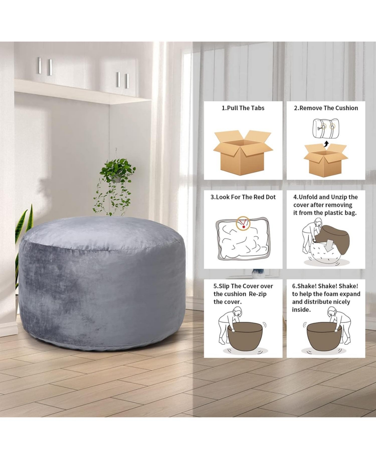 Caromio 4Ft Giant Bean Bag Chair for Adults and Teens, Memory Foam Filled, Removable Velvet Cover