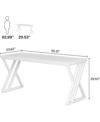 Writing Computer Desk, 55 inch Heavy Duty Study Desk with Z-Shaped Metal Leg, Modern Simple Home Office Computer Desk