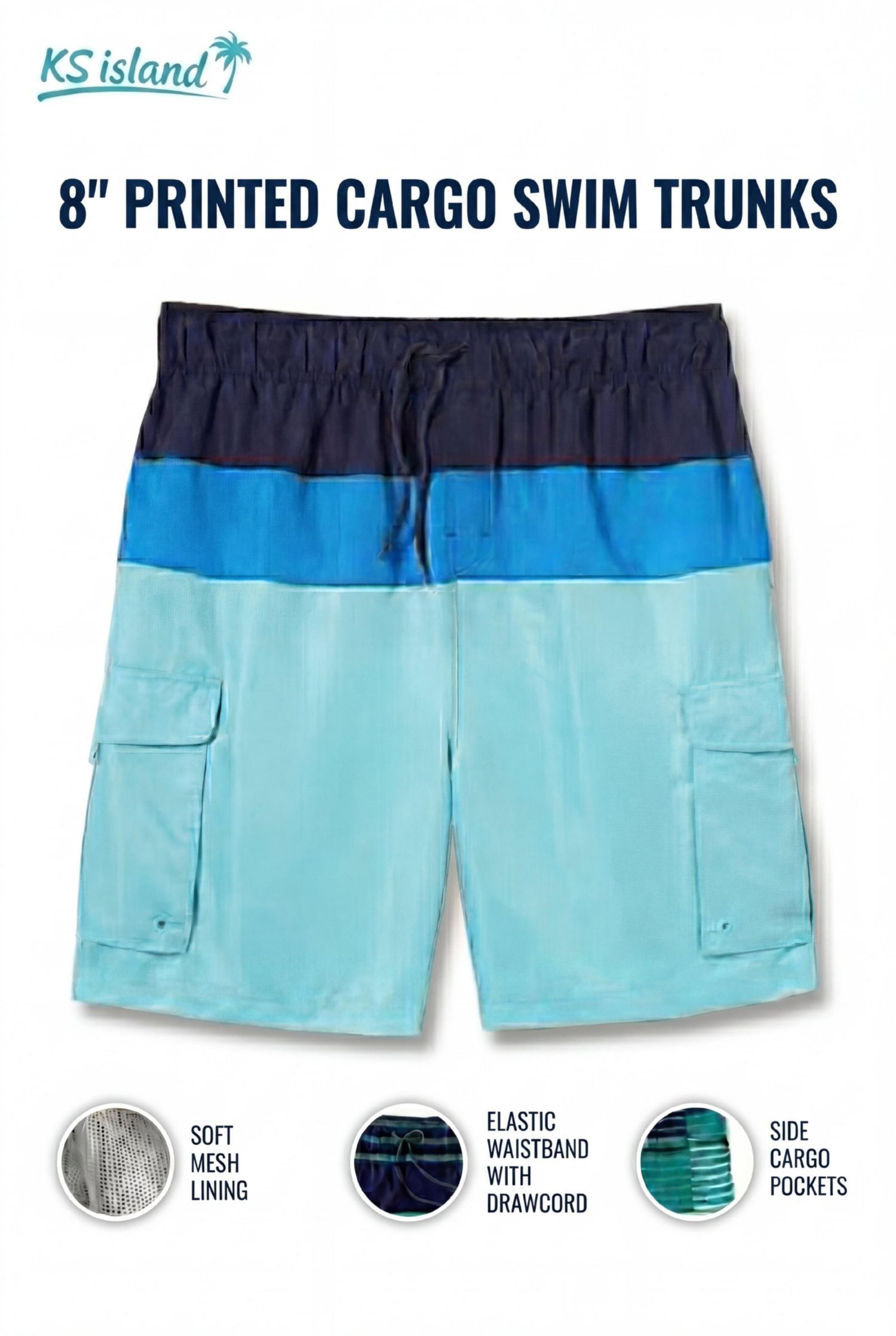 Big & Tall 8" Printed Cargo Swim Trunks
